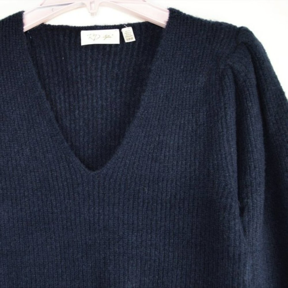 NWT RD Syle V-Neck Ribbed Sweater Navy - Picture 6 of 8